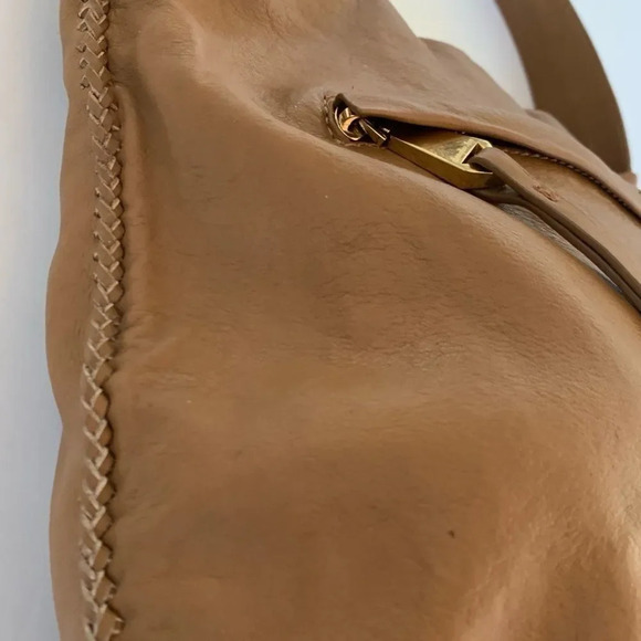 Christopher Kon Caramel Leather Hobo Bag Boho Tan Slouchy 70s‎ Vibes Whipstitch - Picture 9 of 12